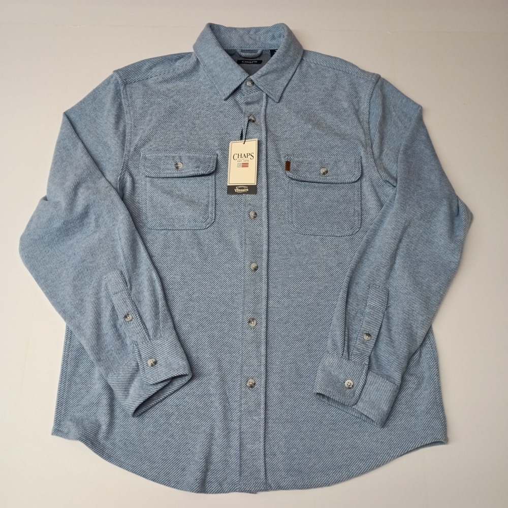 Chaps Lakeland Flannel‎ Pale Blue Men's M Button Up Shirt Casual Preppy New